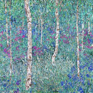 birches and flowers
