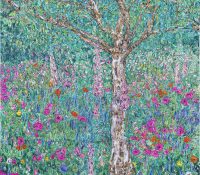 Tree with Foxgloves (SOLD)<br />
Mixed Media on Canvas<br />
59 x 59