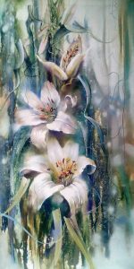 Two Lilies <br />
Oil on Canvas<br />
47 x 24