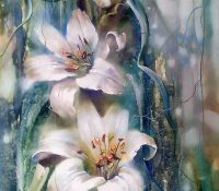 Two Lilies <br />
Oil on Canvas<br />
47 x 24