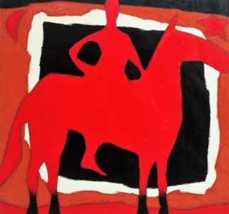 Red Horseman<br />
Oil and acrylic on canvas<br />
33.5 x 35