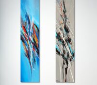 Blue Sparkle and Graffiti <br />
Acrylic on canvas<br />
60 x 12 each
