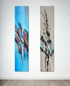 Blue Sparkle and Graffiti <br />
Acrylic on canvas<br />
60 x 12 each