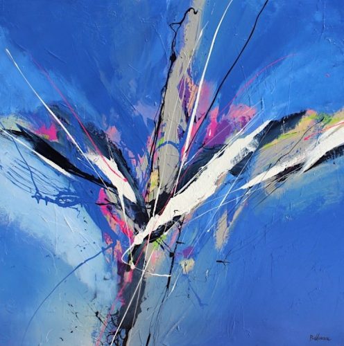 gray white scribbles on blue background