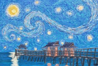 Starry Night over Naples Pier (SOLD)<br />
Oil on Canvas<br />
24 x 36
