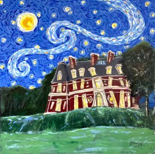 Starry Night at Chateau Orquevaux <br />
Oil on Canvas<br />
20 x 20