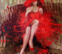 Lady in Red. After the show.<br />
Oil on Canvas<br />
48 x 42