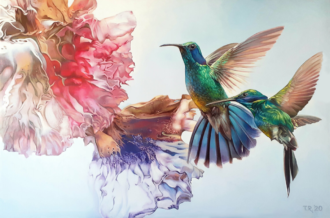 Hummingbirds (SOLD)<br />
Oil on canvas<br />
31.5 x 47