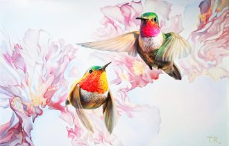 COMING SOON!<br />
Two Hummingbirds <br />
Oil on canvas<br />
31 x 47