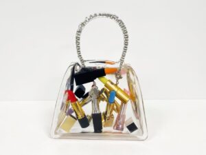 clear bag with ladies items inside