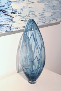 Celestial Egg <br />
Blue murrine vessel<br />
17.5 x 7 x 7