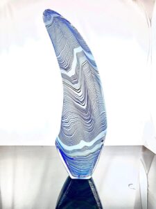 Blue striated form, blown and carved glass