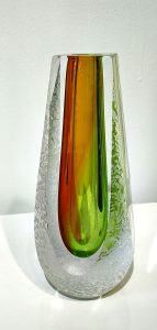 Spring Vase Amber TALL<br />
Hand cast, chiselled, and carved crystal<br />
10.5 x 4 x 4