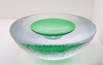 Reflection Pool<br />
Hand blown, chiseled, and carved crystal<br />
3.5 x 9.5 x 9.5<br />
<br />
