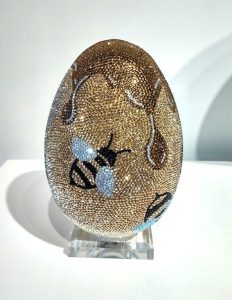 Honey Bee <br />
Paper mache, acrylic, crystals<br />
8.5 x 6<br />
<br />
