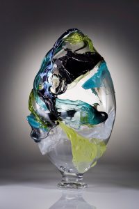 Sashaying<br />
24 x 15 x 6<br />
Hand-blown glass vessel