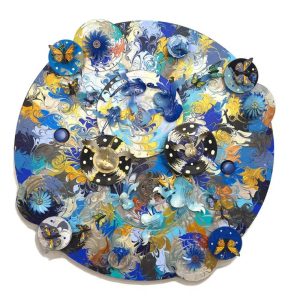 I've Got the Blues<br />
Acrylic, Clay, Metal, Resin, Vinyl, CD, Wood, and Bluetooth Speakers<br />
36 x 36 x 7