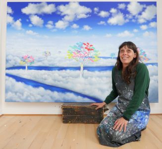 Alexandra with her artwork